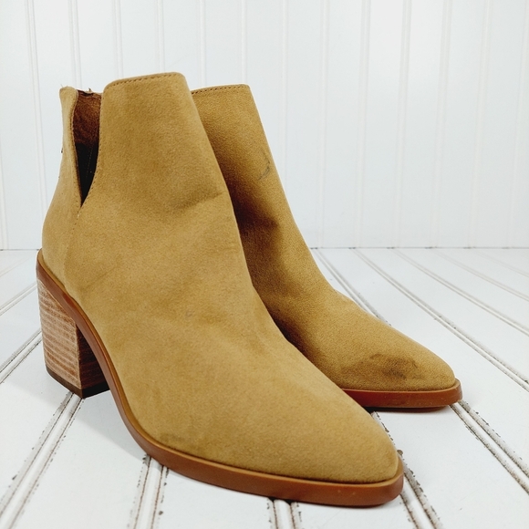 Bp Brynne Tan Suede Block Heel Pointy Toe Ankle Booties K61 - Picture 4 of 11